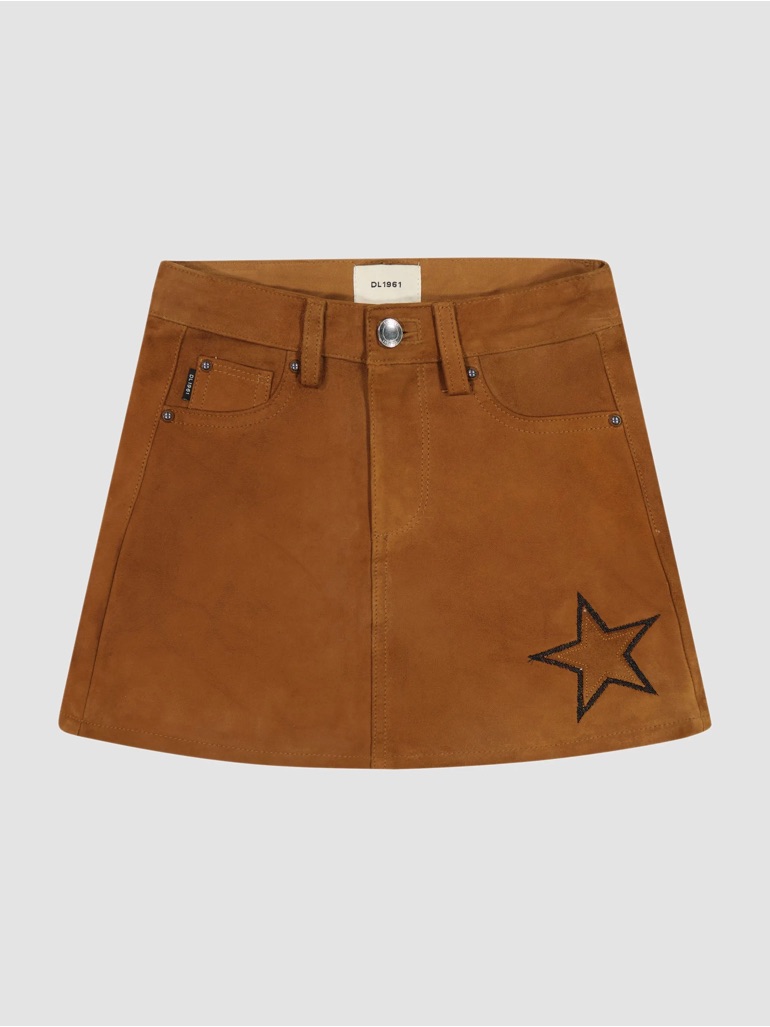 Nwt Dl1961 100% Goat Leather Jenny Skirt Star Suede Camel